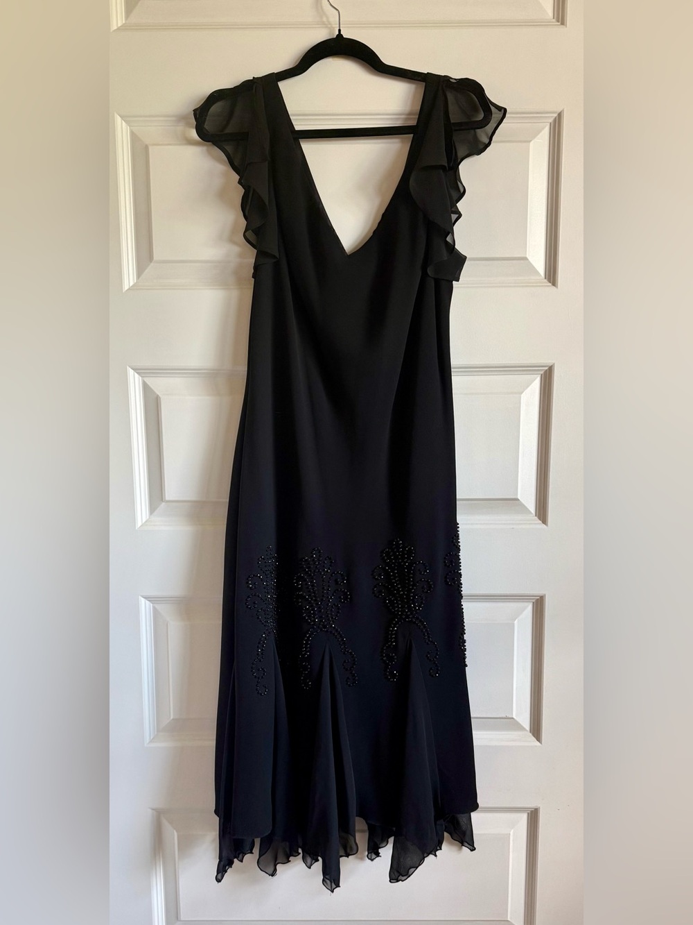S.L. Fashions Black Midi Dress with Ruffle Sleeves